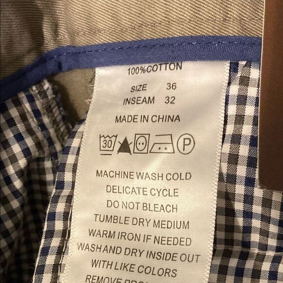 SIGNATURE, Men’s pants, flat front, tag says 36/32, hand measures 35/32, brown, - Picture 12 of 12